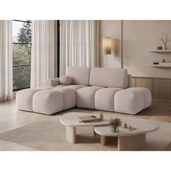 Colțar maro deschis extensibil/cu spațiu de depozitare cu tapițerie din țesătură bouclé (cu colț pe partea stângă/cu șezlong) Vittario – ELTAP-image-3