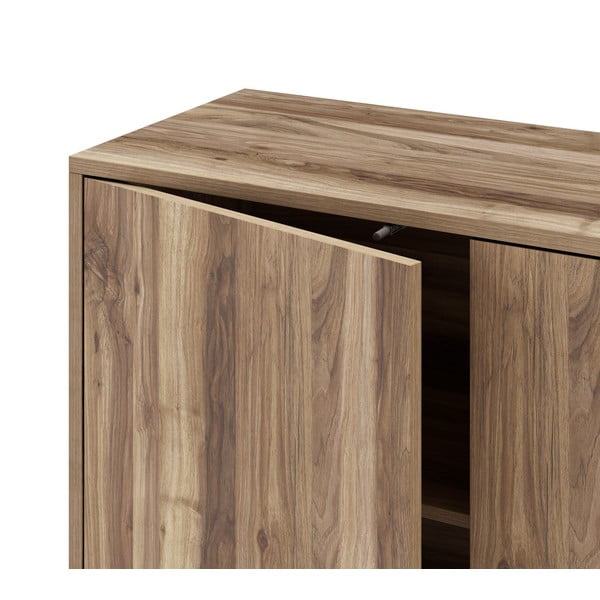 Comodă joasă cu aspect de lemn de nuc 140x80 cm Laila – Marckeric-image-4