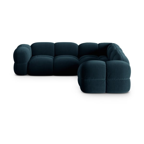 Colțar albastru închis cu tapițerie din catifea Loretto – Cosmopolitan Design