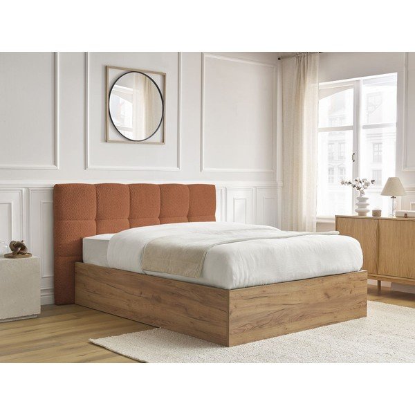 Pat matrimonial teracotă tapițat/din  placă aglomerată de lemn tapițat cu spațiu de depozitare cu somieră 160x200 cm Kumo – Bobochic Paris-image-2