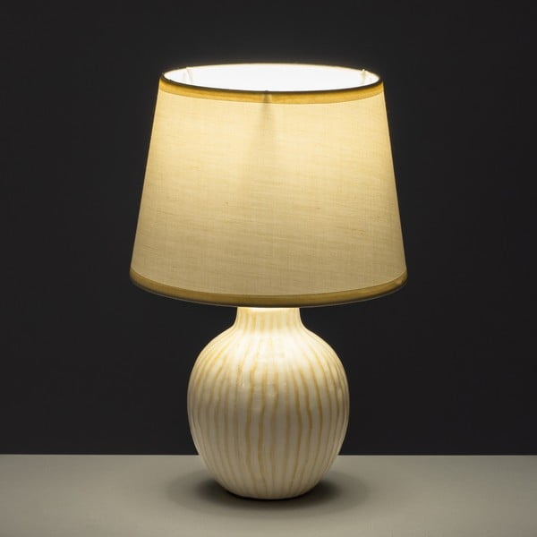 Veioză crem din ceramică cu abajur textil (înălțime 28 cm) – Casa Selección-image-1