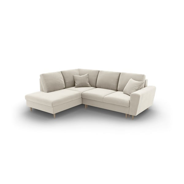 Colțar bej extensibil, cu spațiu de depozitare cu tapițerie din catifea (cu colț pe partea stângă-în formă de ”L”) Kyoto – Cosmopolitan Design-image-1