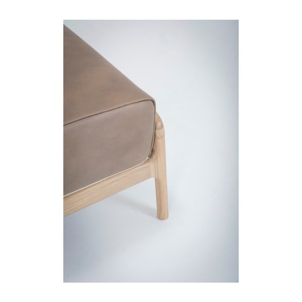 Taburet din piele bovină cu structură din lemn masiv de stejar Gazzda Fawn, maro deschis-image-3