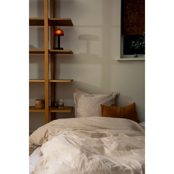 Lenjerie de pat galben ocru/albă din bumbac organic pentru pat de o persoană/extinsă 140x220 cm Monochrome Lines – JUNA-image-2