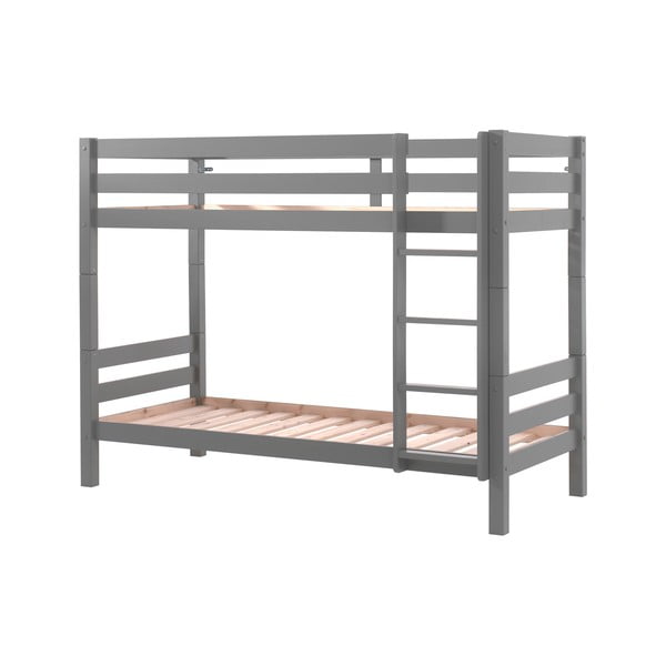 Pat pentru copii  gri supraetajat din lemn masiv de pin cu spațiu de depozitare PINO – Vipack-image-2