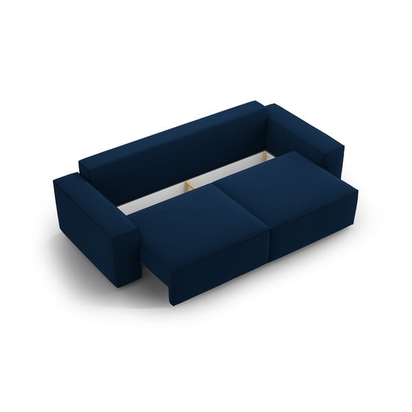 Canapea albastru-închis extensibilă/cu spațiu de depozitare cu tapițerie din catifea 247 cm Jodie – Micadoni -image-3