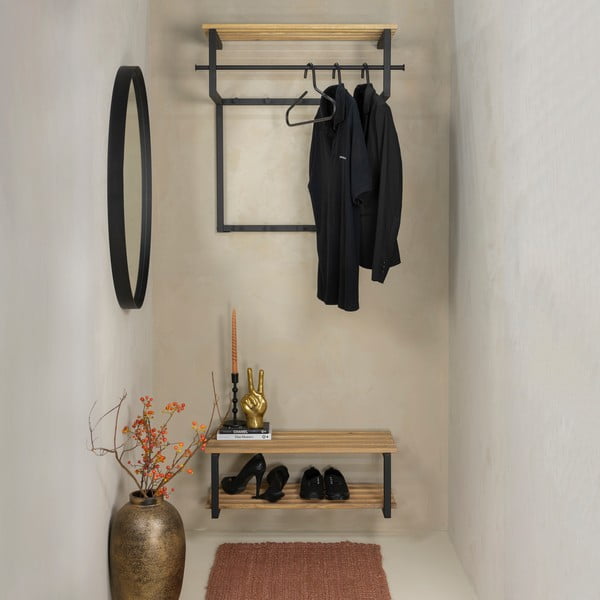 Cuier de perete negru/în culoare naturală cu raft din metal 76 cm Rizzoli – Spinder Design-image-2