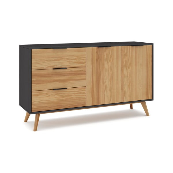 Comodă negru/natural  joasă din lemn de pin 140x81 cm Lavis – Marckeric-image-3