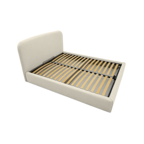 Pat matrimonial crem tapițat cu spațiu de depozitare cu somieră 140x190 cm Sea – Scandic-image-3