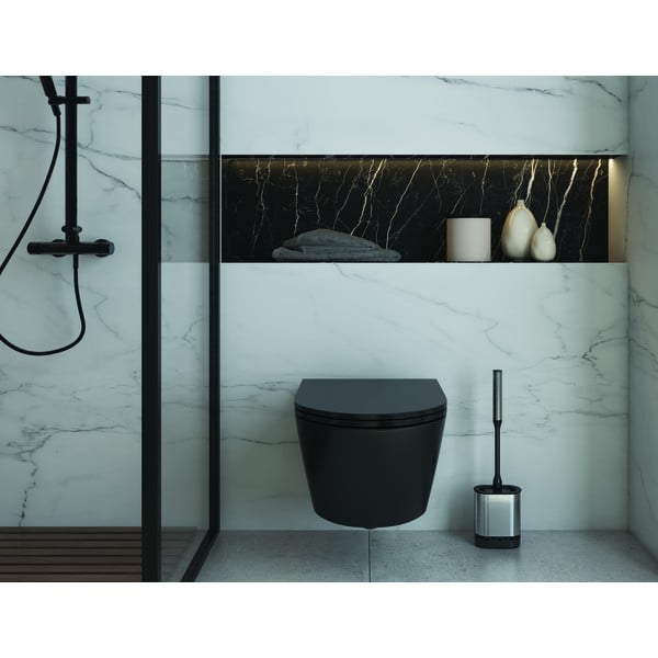 Perie de WC gri închis din oțel inoxidabil Cleany – Metaltex-image-1