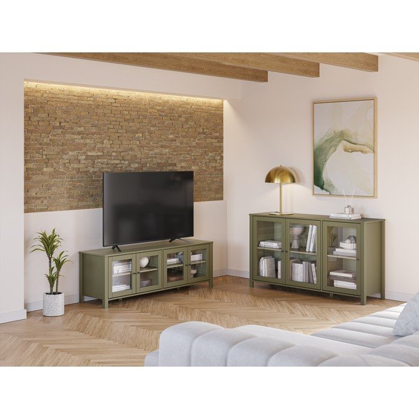 Comodă TV verde din lemn de pin 150x50x40 cm Alessandra – Marckeric-image-4