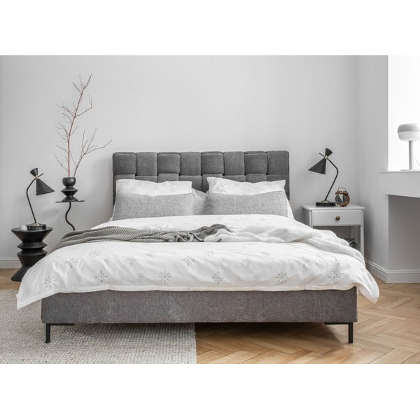 Pat matrimonial gri tapițat cu somieră 140x200 cm Eve – Miuform-image-1