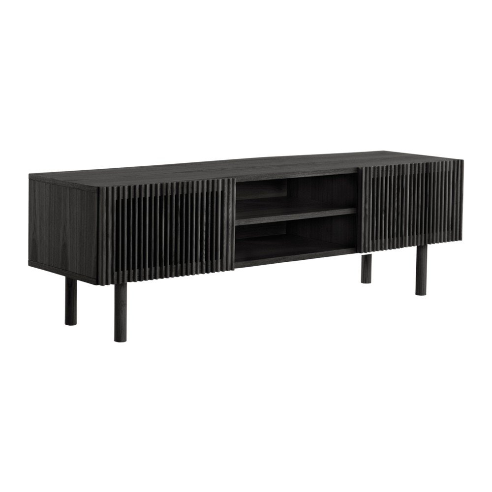 Comodă TV neagră cu aspect de lemn de frasin 160x50x43 cm Sion – Jotex