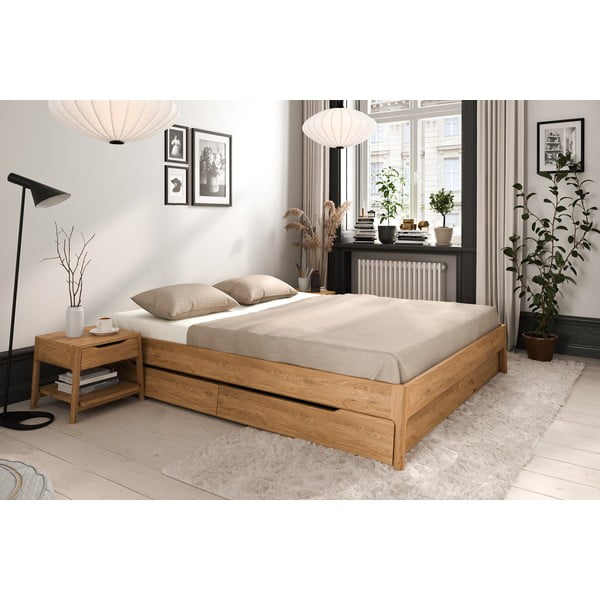 Pat matrimonial în culoare naturală din lemn   de stejar 160x200 cm Twig – The Beds-image-3