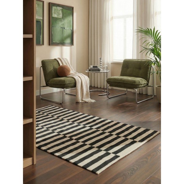 Covor negru-alb reversibil/țesut manual din lână 120x180 cm Donna – Hanse Home-image-1