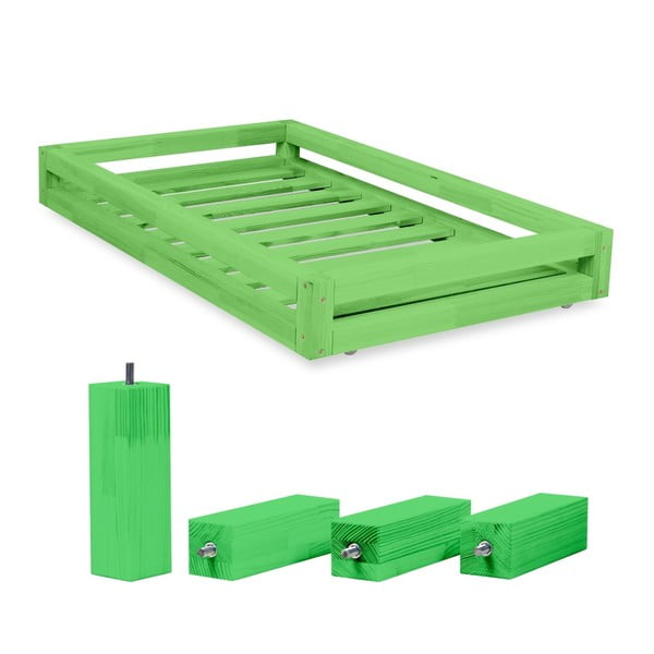 Set sertare pentru pat și 4 picioare lungi Benlemi, pentru pat de 90 x 160 cm, verde