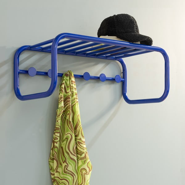 Cuier de perete albastru cu raft din metal 72 cm Retro – Spinder Design-image-1