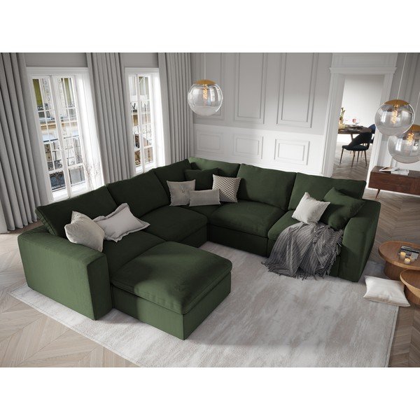 Modul reversibil de colț cu tapițerie din catifea pentru canapea Windsor & Co Sofas Galaxy, verde închis-image-4