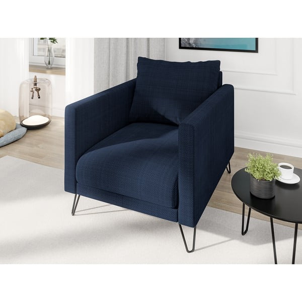 Fotoliu albastru închis cu tapițerie din chenille Freya – Ropez-image-3