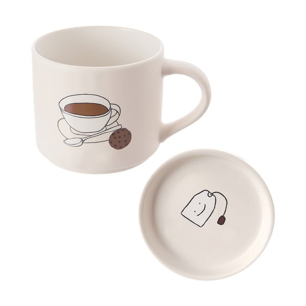 Cană cu capac albă din porțelan 450 ml – Orion