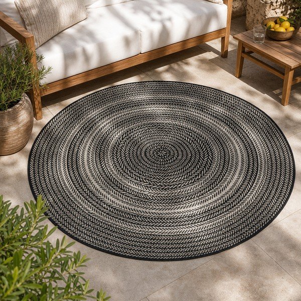 Covor pentru exterior Universal Silvana Rutto, ⌀ 120 cm, negru-image-4