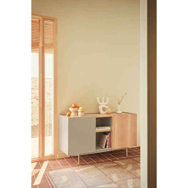 Comodă bej-natural joasă cu aspect de lemn de stejar 130x78 cm Otto – Teulat-image-1