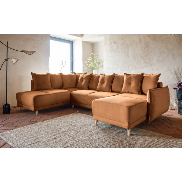 Colțar cărămiziu extensibil cu tapițerie din catifea reiată  (colț stânga/în formă de "U") Lazy Lukka – Miuform-image-3