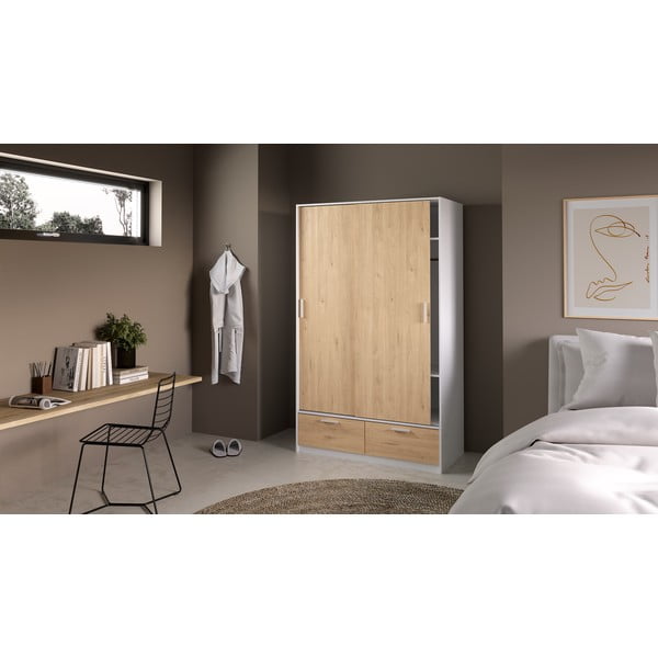 Șifonier alb/cu  aspect de lemn de stejar cu ușă glisantă 121x200 cm Line – Tvilum-image-1