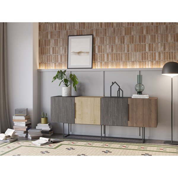 Comodă maro/în culoare naturală joasă cu aspect de lemn de stejar 200x80 cm Titan – Marckeric-image-1