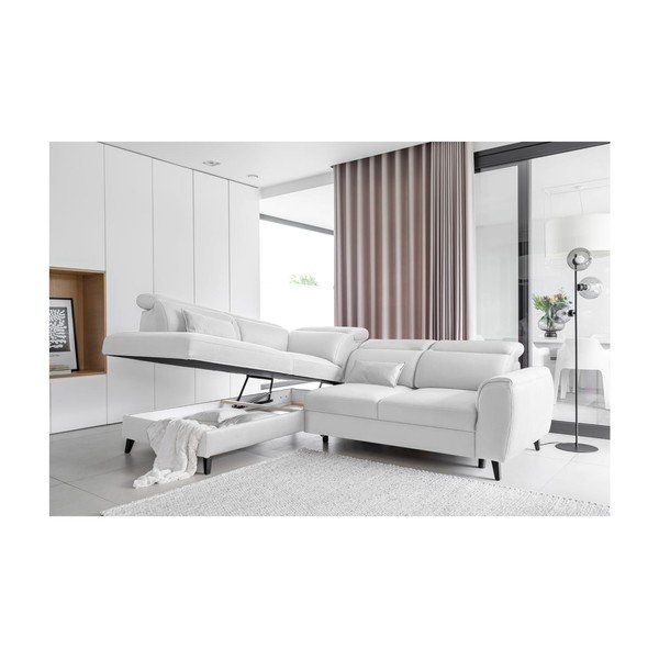 Colțar alb extensibil/cu spațiu de depozitare cu tapițerie din catifea (cu colț pe partea stângă/în formă de ”L”) Noble – ELTAP-image-3