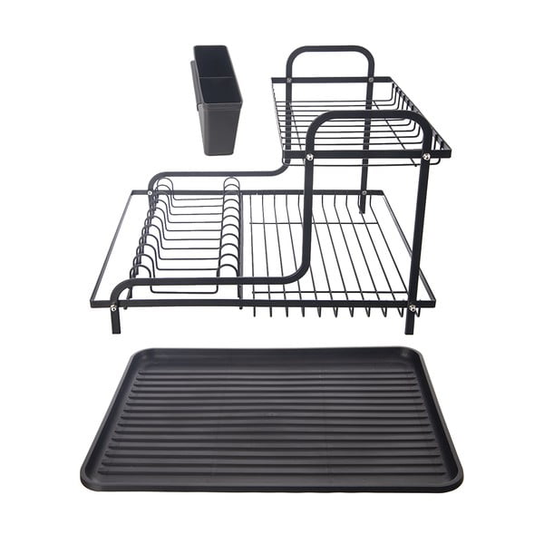 Scurgător de vase negru cu două nivele din metal 42,5x32 cm Radka – Orion-image-4