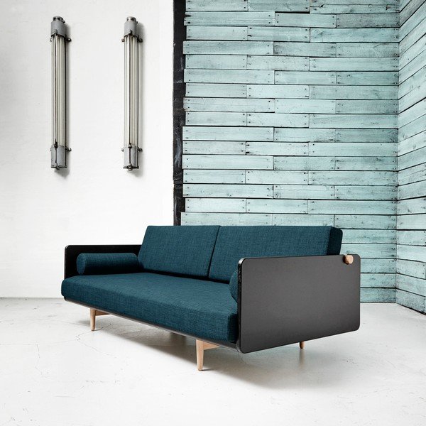 Canapea extensibilă Karup Deva Black/Raw Oak/Deep Blue-image-2