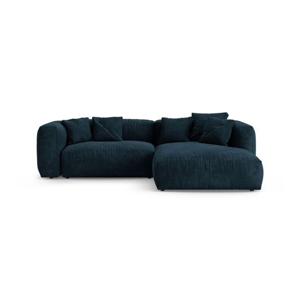 Colțar modular albastru închis extensibil cu tapițerie din catifea (cu colț pe partea dreaptă/cu șezlong) – Micadoni 