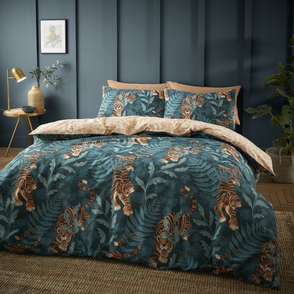 Lenjerie de pat verde/maro pentru pat de o persoană 135x200 cm Tropic Tiger Leaf – Catherine Lansfield