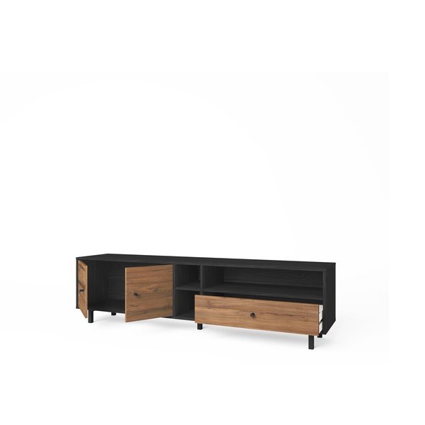 Comodă TV  negru/natural  cu aspect de lemn de nuc 180x47 cm Roald – Marckeric-image-4