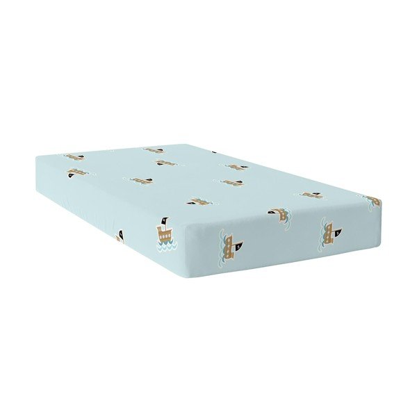 Cearceaf elastic din bumbac Mr. Fox Flying Boy, 90 x 200 cm, albastru deschis-image-2