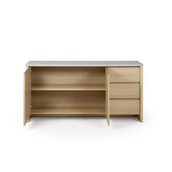 Comodă albă/în culoare naturală deschisă cu aspect de lemn de stejar 163x80x45 cm Dore – Marckeric-image-2