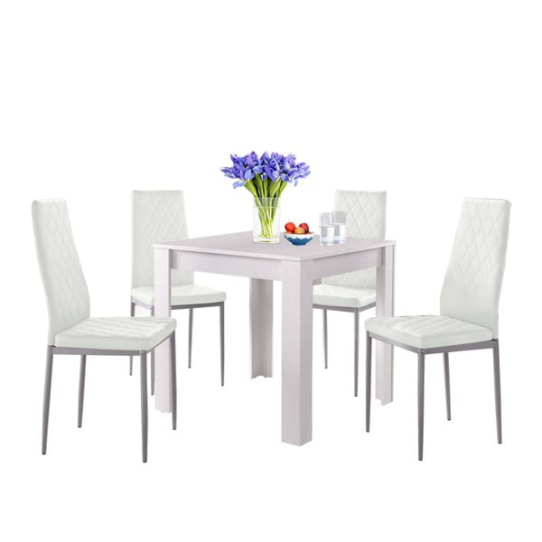 Set masă albă și 4 scaune albe Støraa Lori and Barak, 80 x 80 cm