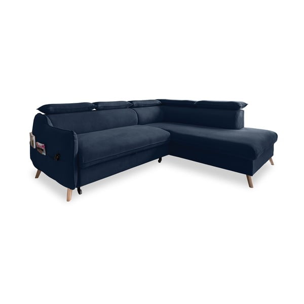Colțar albastru închis extensibil cu tapițerie din catifea (cu colț pe partea dreaptă) Sweet Harmony – Miuform