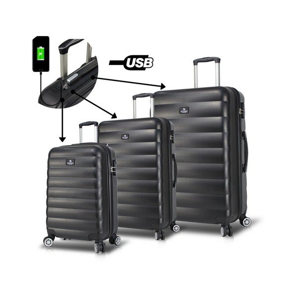 Set 3 valize cu roți și port USB My Valice RESSO Travel Set, negru-image-1