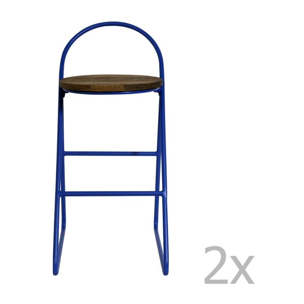 Set 2 scaune de bar din lemn de ulm și metal Red Cartel Duke, înălțime 78 cm, albastru