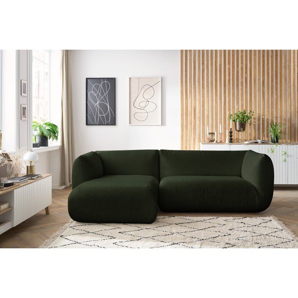Colțar verde cu tapițerie din catifea reiată  (cu colț  pe partea stângă ) Lecomte – Bobochic Paris-image-1