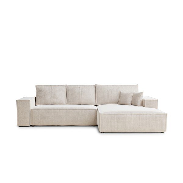 Colțar crem extensibil/cu spațiu de depozitare cu tapițerie din chenille (cu colț pe partea dreaptă/cu șezlong) Maze – Maison de Rêve