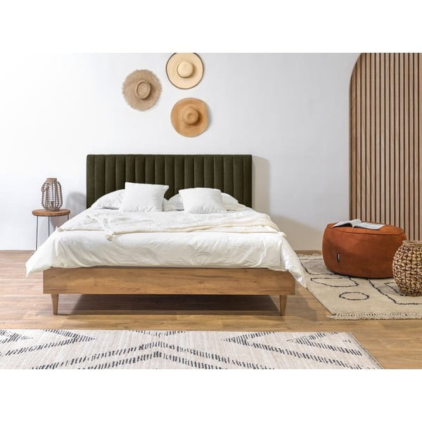 Pat matrimonial verde închis/natural cu somieră 160x200 cm Oceane – Bobochic Paris-image-2