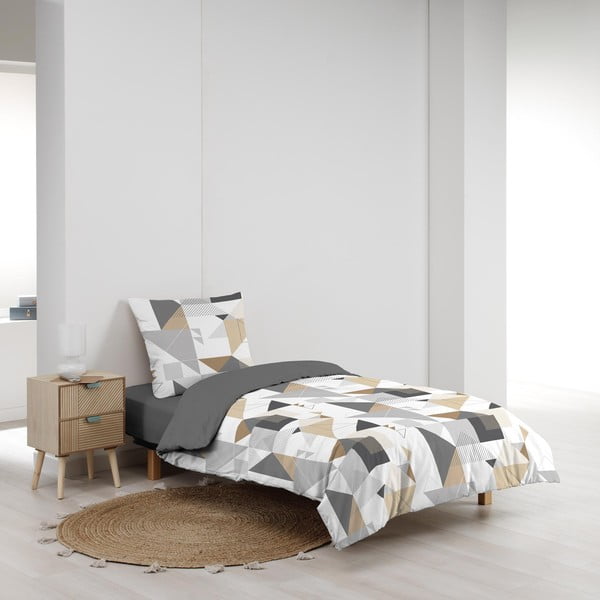Lenjerie de pat albă/gri din microfibră pentru pat de o persoană 140x200 cm Trigone – douceur d'intérieur-image-2