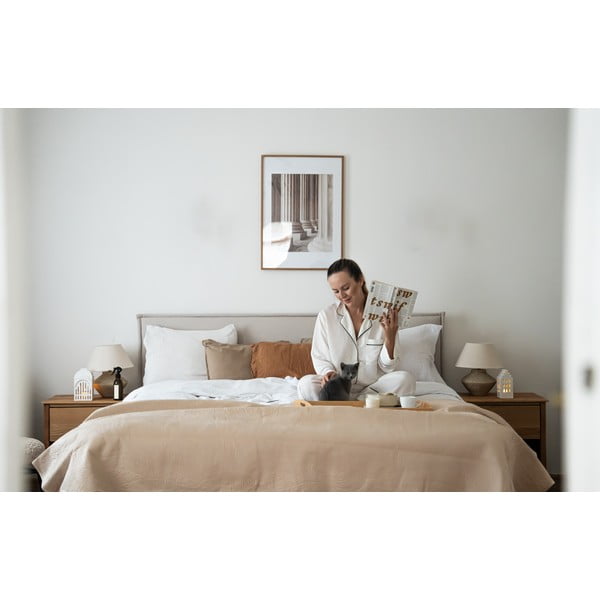 Pat matrimonial 180x200 cm bej tapițat cu somieră Sary – Bobochic Paris-image-1