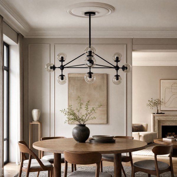 Lustră neagră din metal cu abajur din sticlă Abira – Premier Housewares-image-2