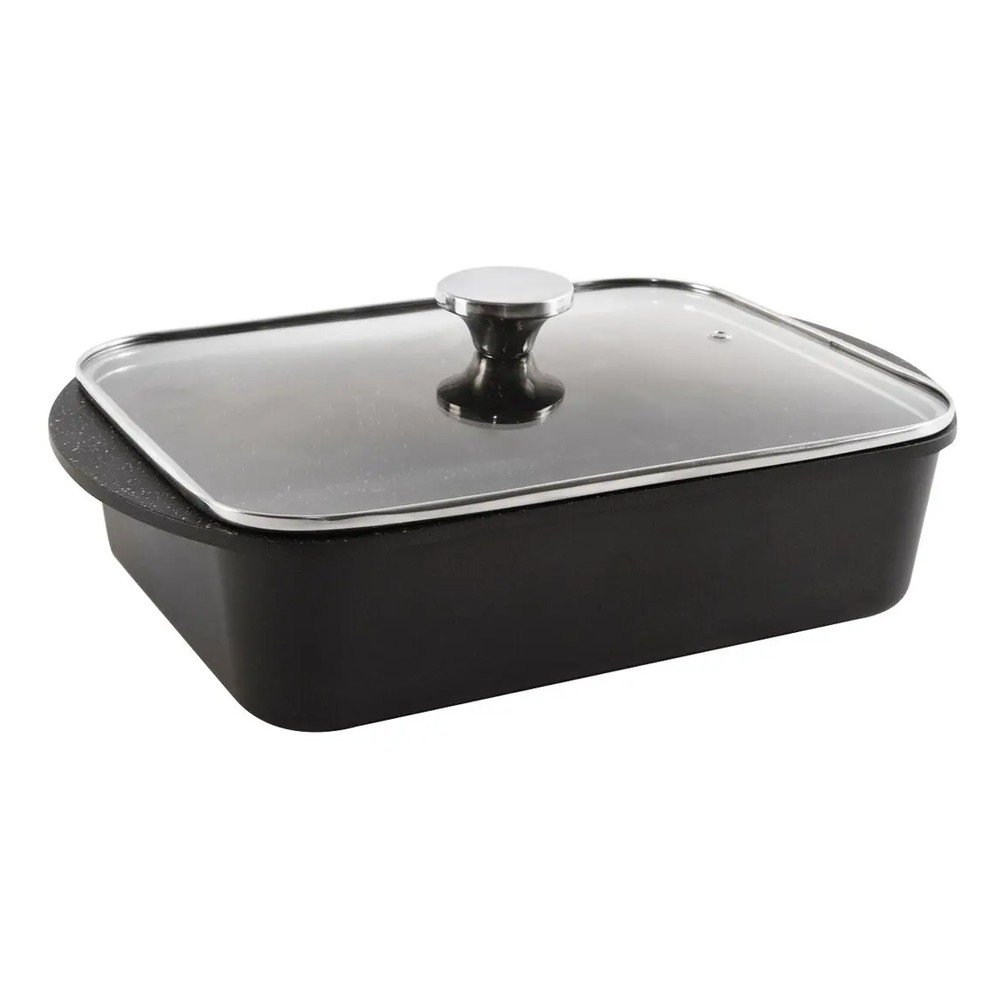 Oală din aluminiu neaderent cu capac din sticlă Orion Grande, 35 x 22,5 cm