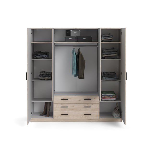 Șifonier în culoare naturală cu aspect de lemn de stejar 196x200 cm Sprint – Tvilum-image-3