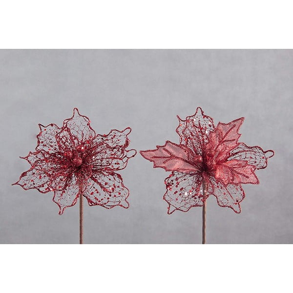 Set 2 decorațiuni din plastic în formă de floare pentru Crăciun DecoKing Vera, roșu